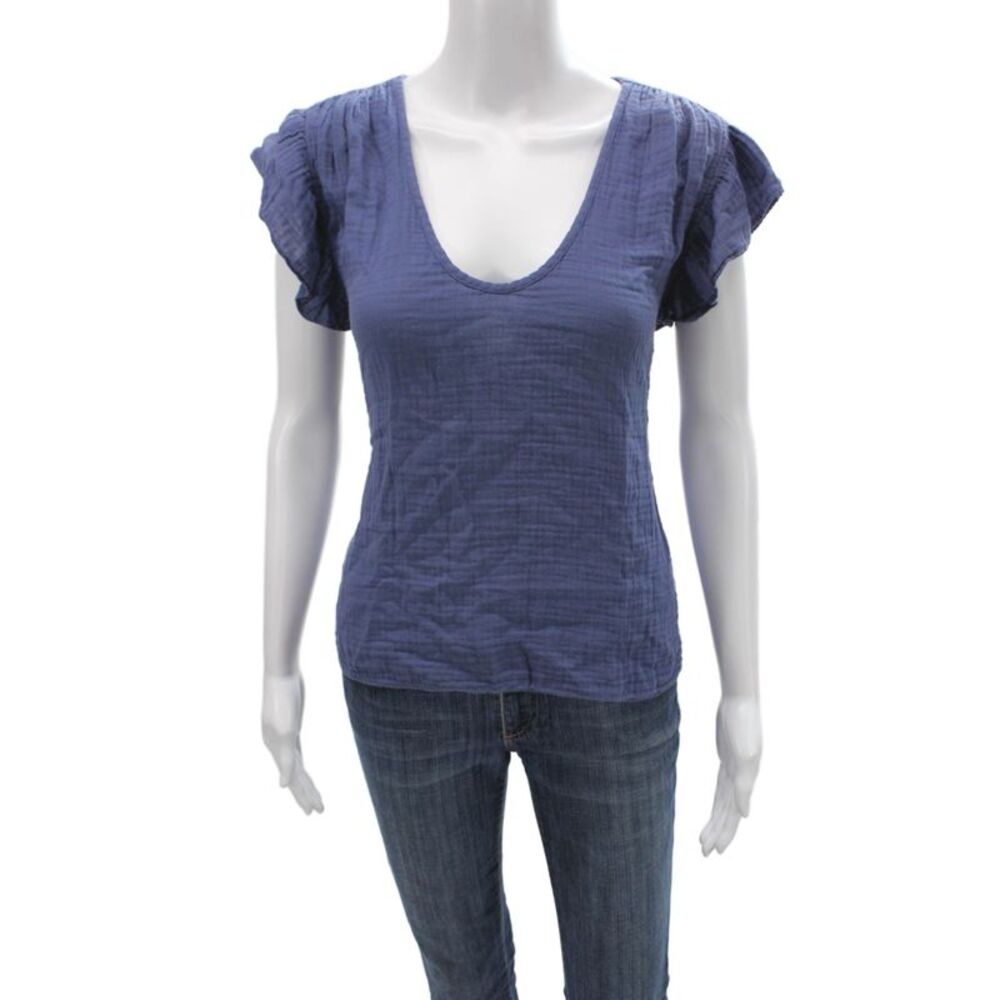 Velvet by Graham & Spencer Womens Scoop Neck Cotton T-Shirt Blue Size M